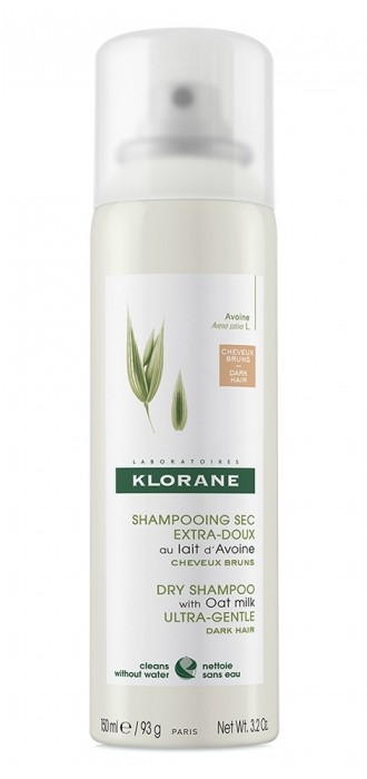 Klorane Lait d'Avoine Shampooing Sec Teinté Cheveux Chatains à Bruns Spray 150ml